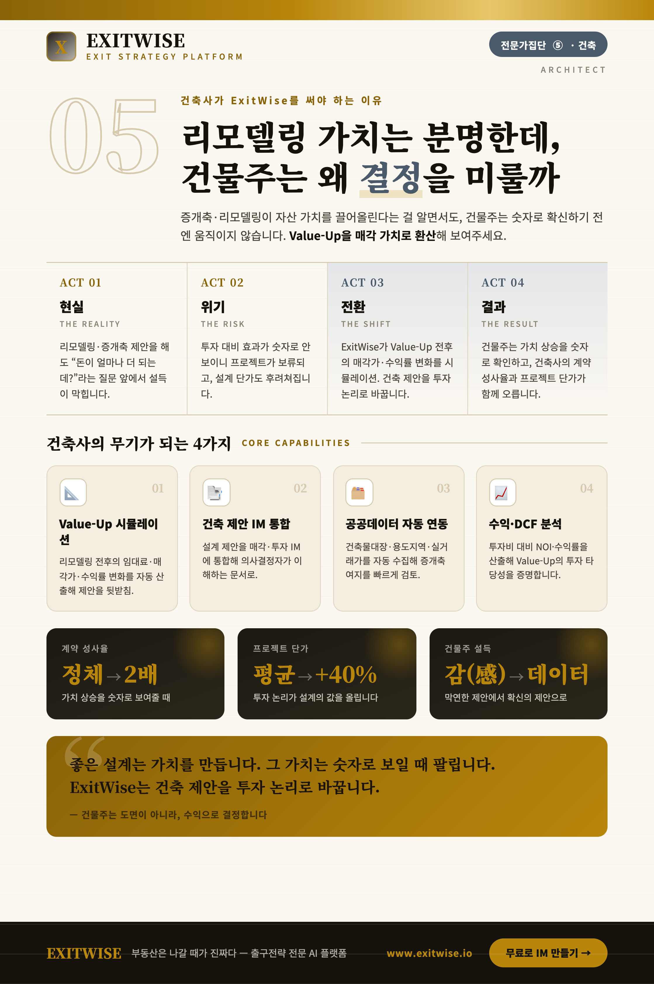 건축사를 위한 ExitWise 브로셔 미리보기
