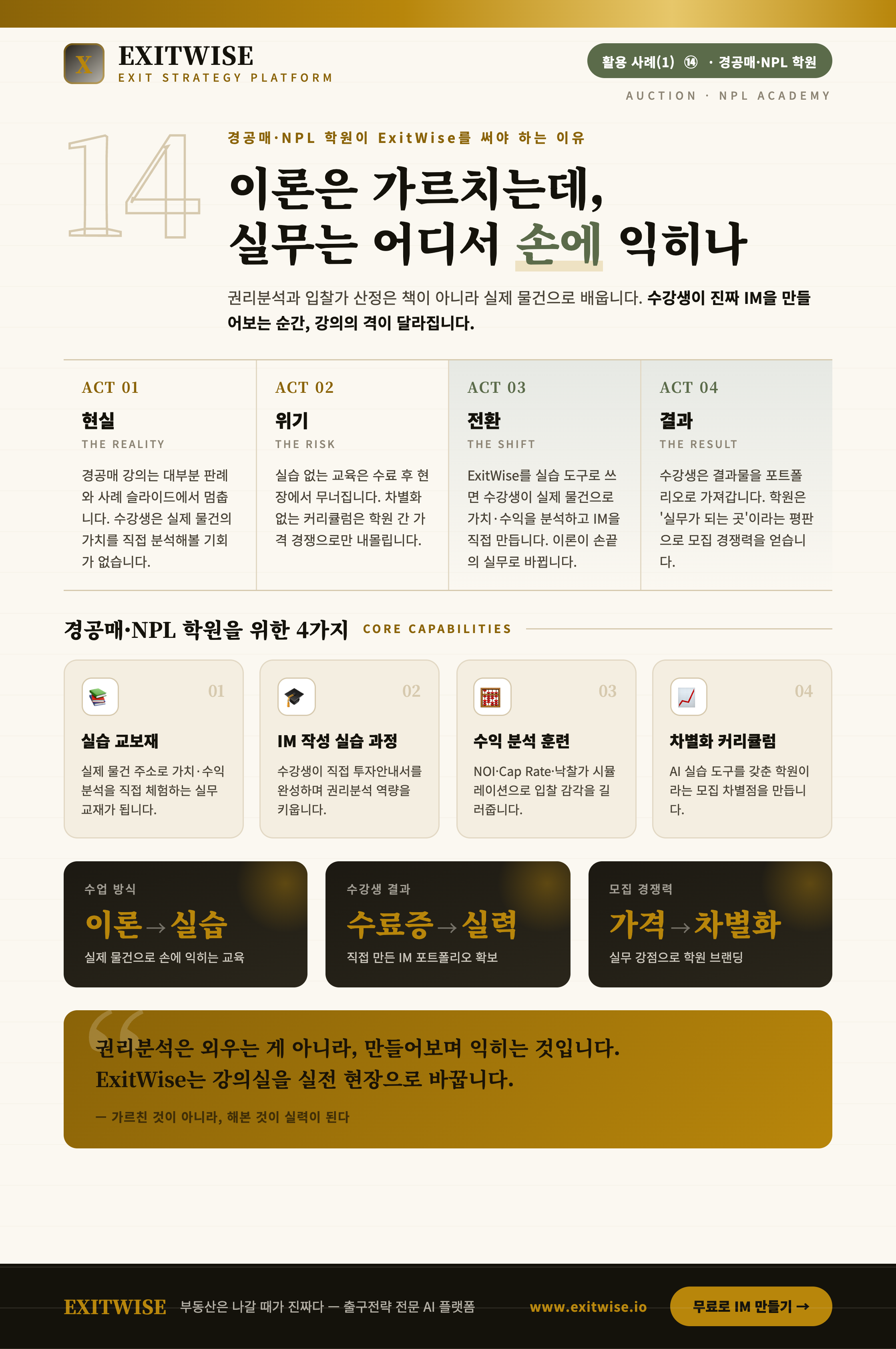 경공매 · NPL 학원를 위한 ExitWise 브로셔 미리보기