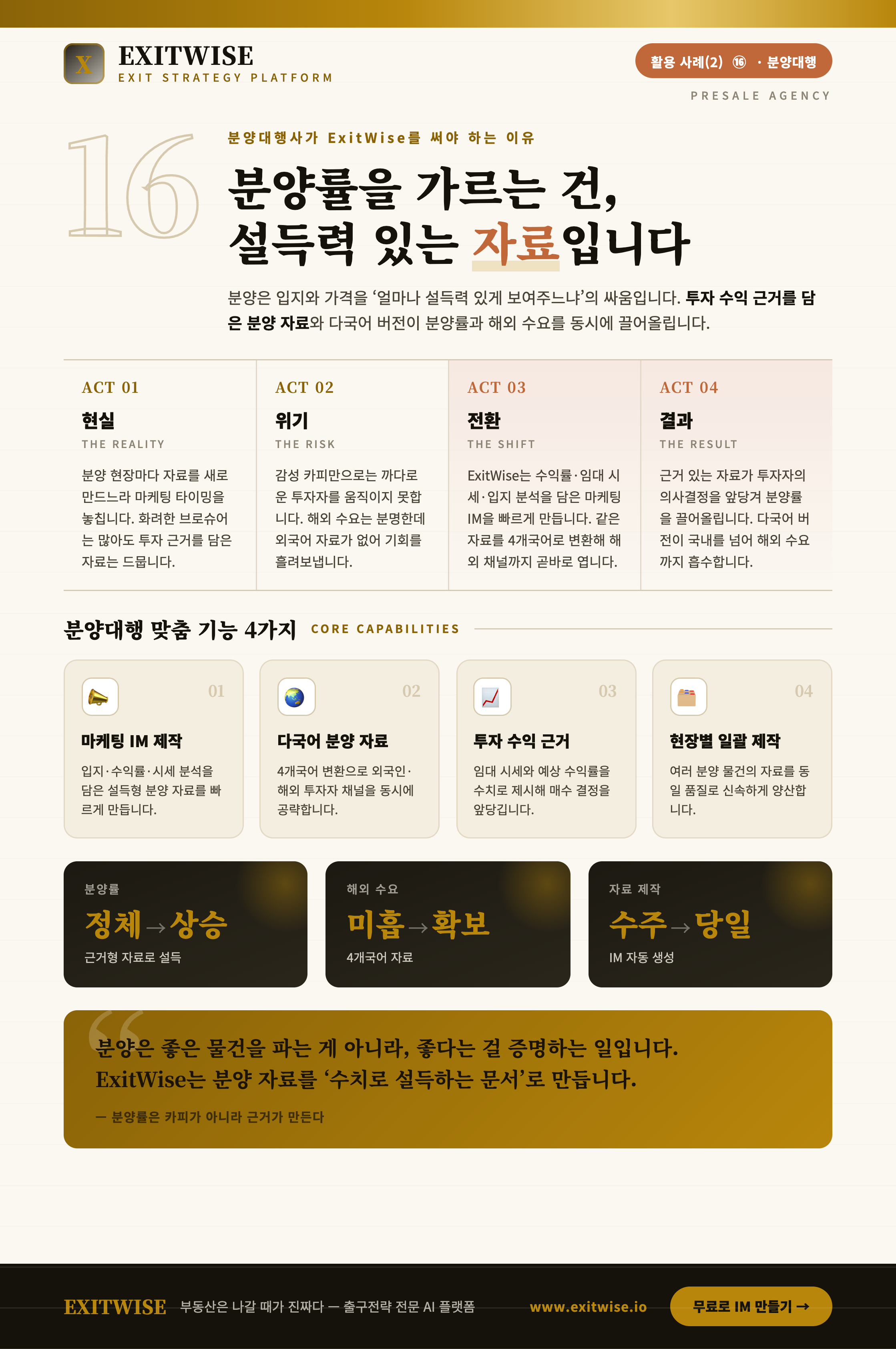 분양대행사를 위한 ExitWise 브로셔 미리보기