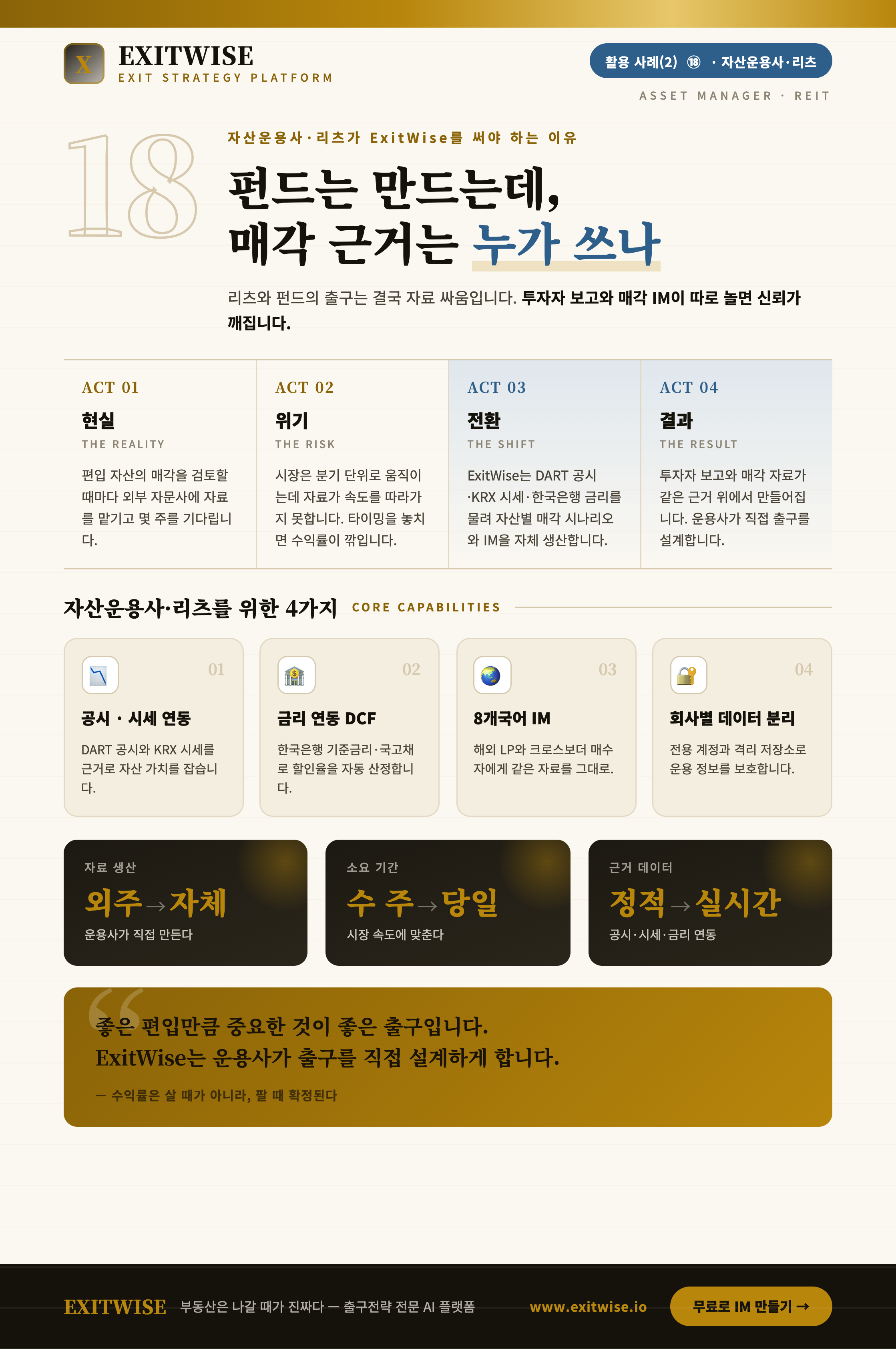 자산운용사 · 리츠를 위한 ExitWise 브로셔 미리보기