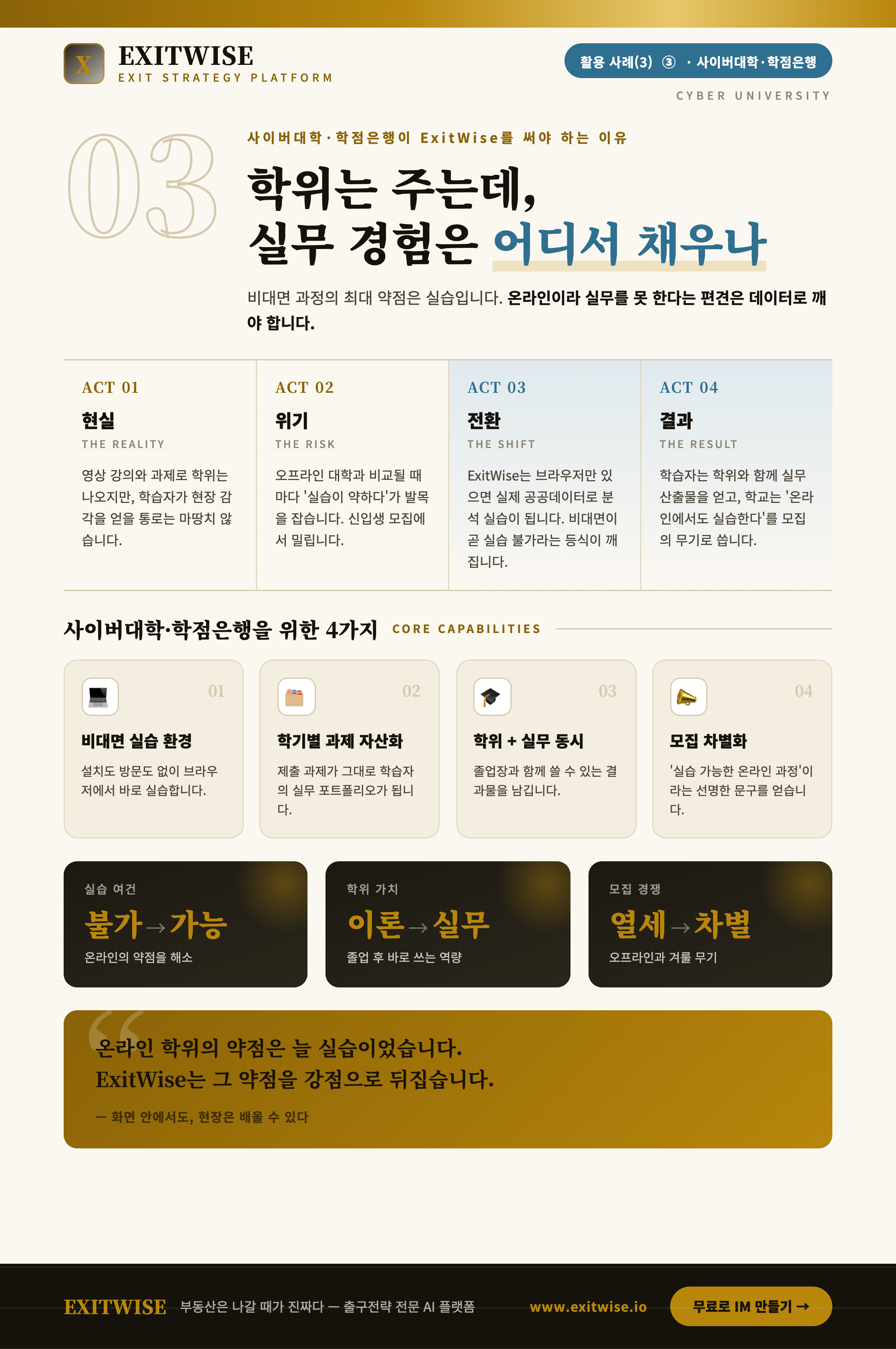 사이버대학 · 학점은행를 위한 ExitWise 브로셔 미리보기
